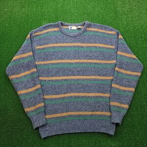 Vintage 90s Sweaters Sweater Mens XL/Large Blue Striped Acrylic Knit Casual
